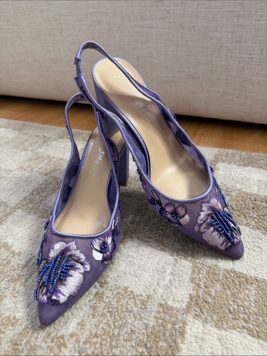 Betsey Johnson Shoes - Betsey Johnson Lavender Embroidered Beaded Slingback Heels